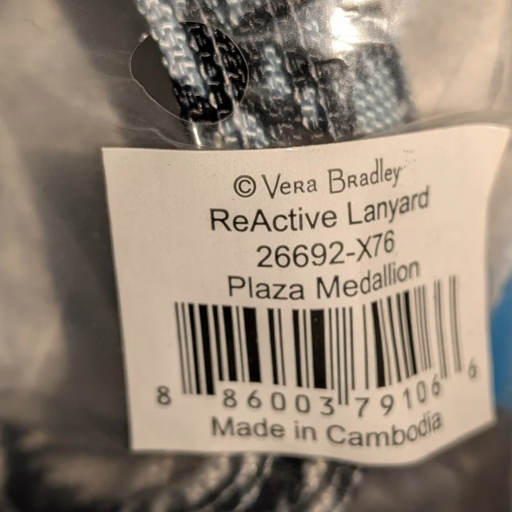 Vera Bradley ReActive Lanyard Plaza Medallion Blue Black 26692-X76 NWT